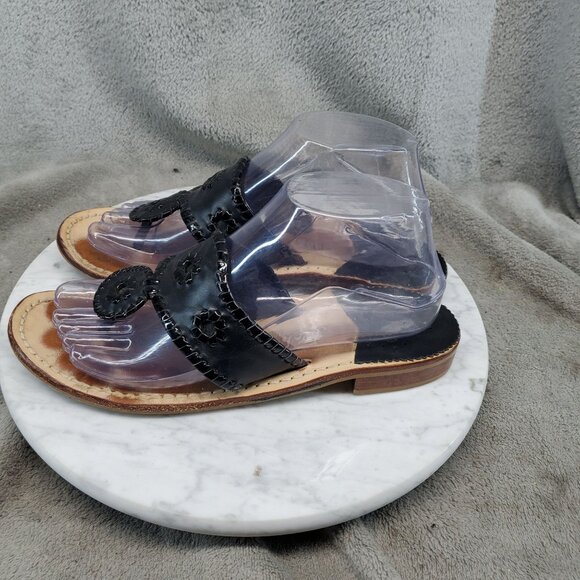 Jack Rogers Shoes Womens Size 8 Black Leather Palm Beach Thong Sandals - Picture 1 of 10